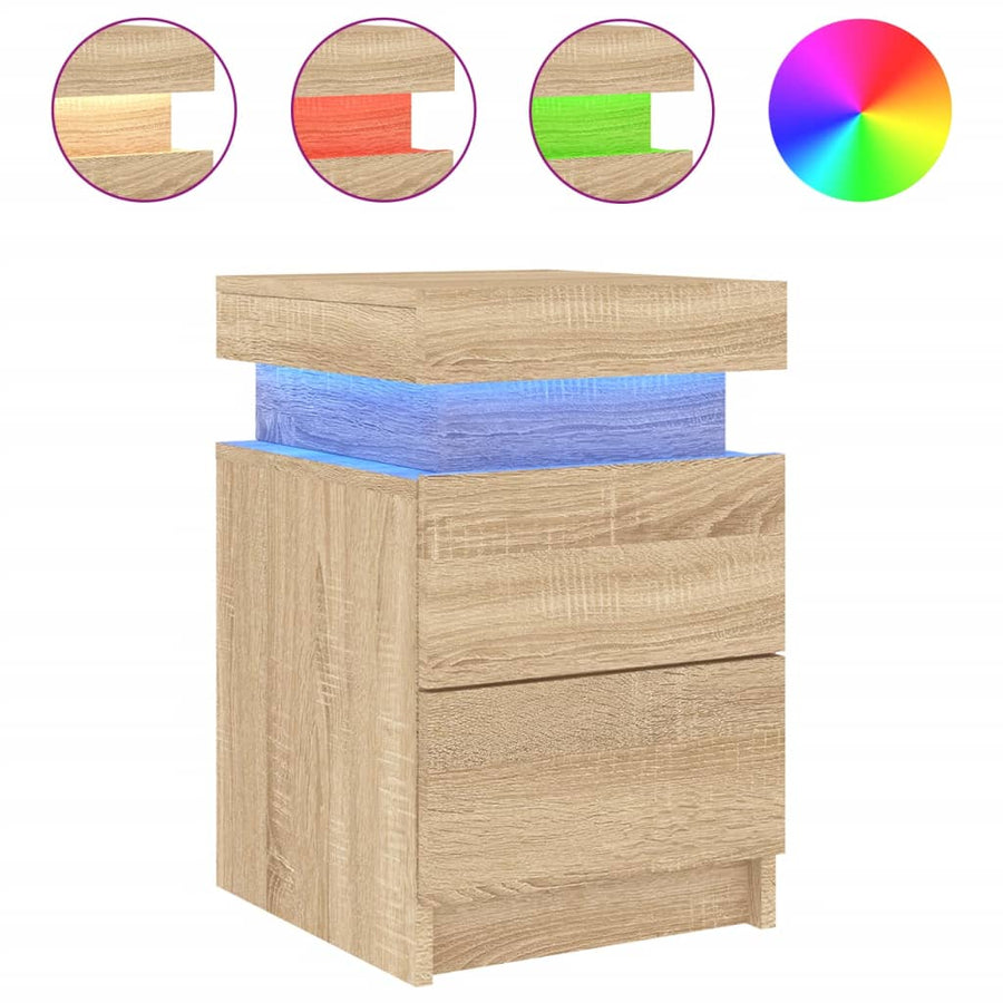 Nachtkastjes Met Led-Verlichting 35X39X55 Cm 2 Sonoma eiken