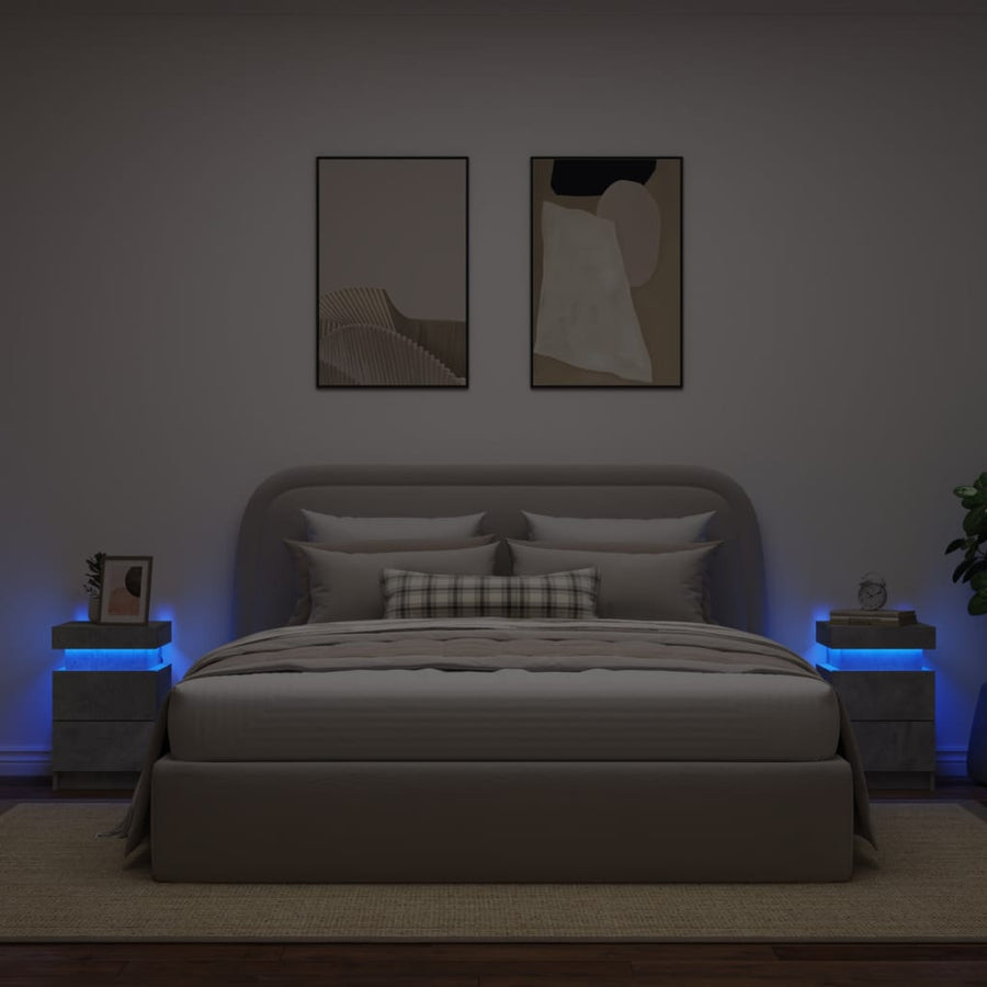 Nachtkastjes Met Led-Verlichting 35X39X55 Cm 2 Betongrijs