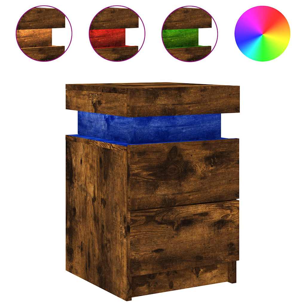 Nachtkastje met LED-verlichting 35x39x55 cm gerookt eikenkleur