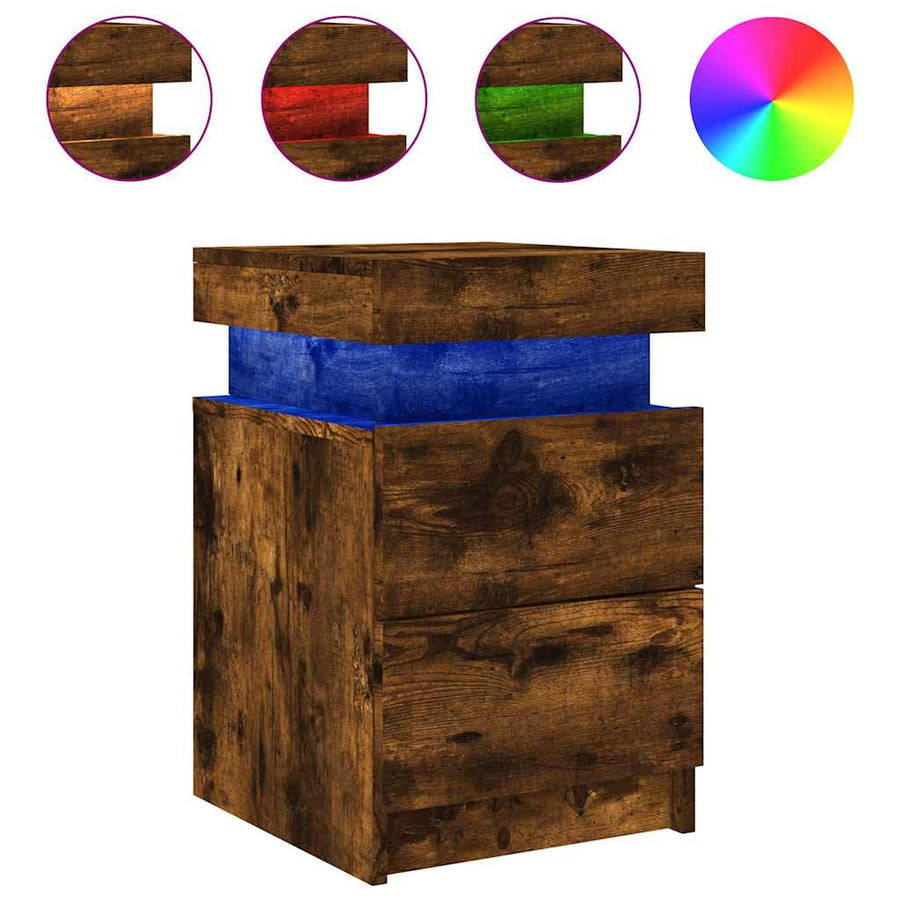 Nachtkastje met LED-verlichting 35x39x55 cm gerookt eikenkleur