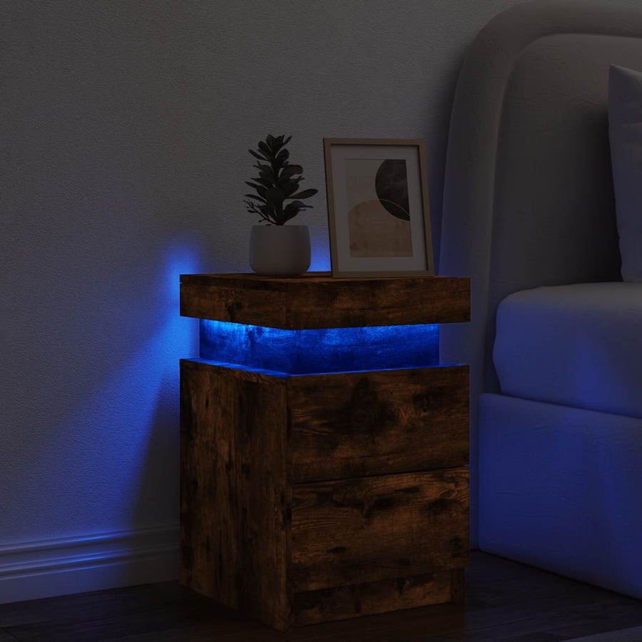 Nachtkastje met LED-verlichting 35x39x55 cm gerookt eikenkleur