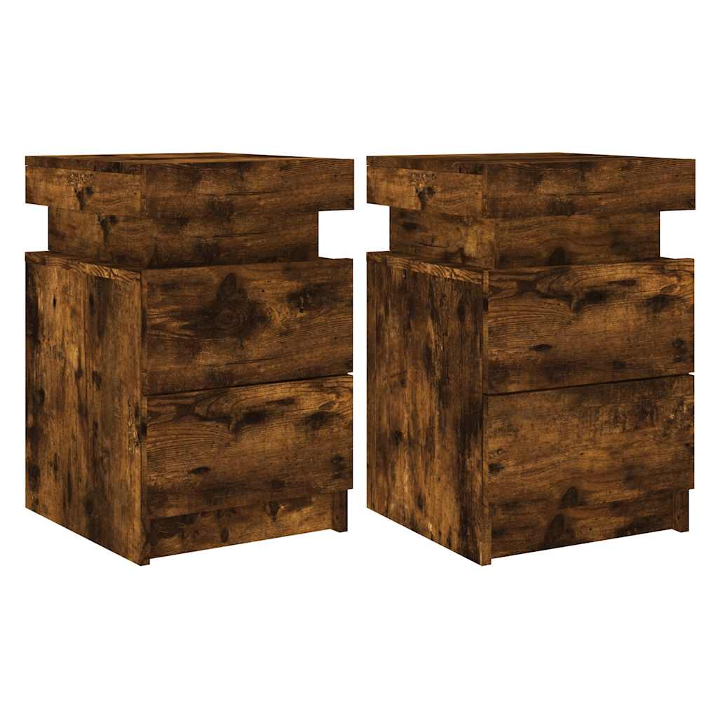 Nachtkastjes met LED-verlichting 2 st 35x39x55 cm gerookt eiken