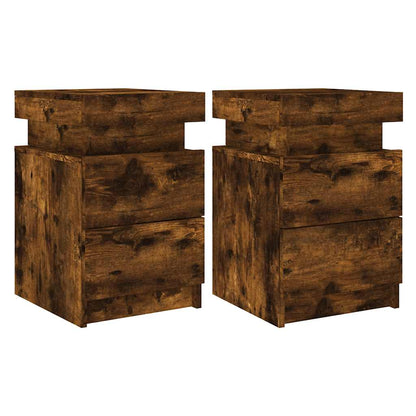 Nachtkastjes met LED-verlichting 2 st 35x39x55 cm gerookt eiken