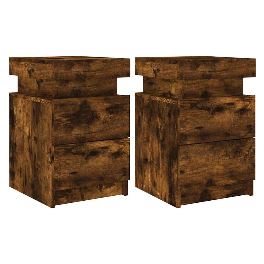 Nachtkastjes met LED-verlichting 2 st 35x39x55 cm gerookt eiken