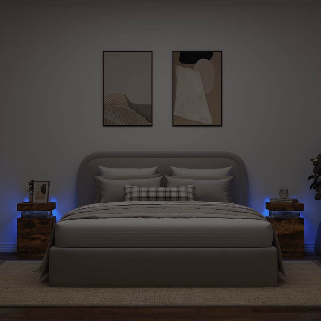 Nachtkastjes met LED-verlichting 2 st 35x39x55 cm gerookt eiken