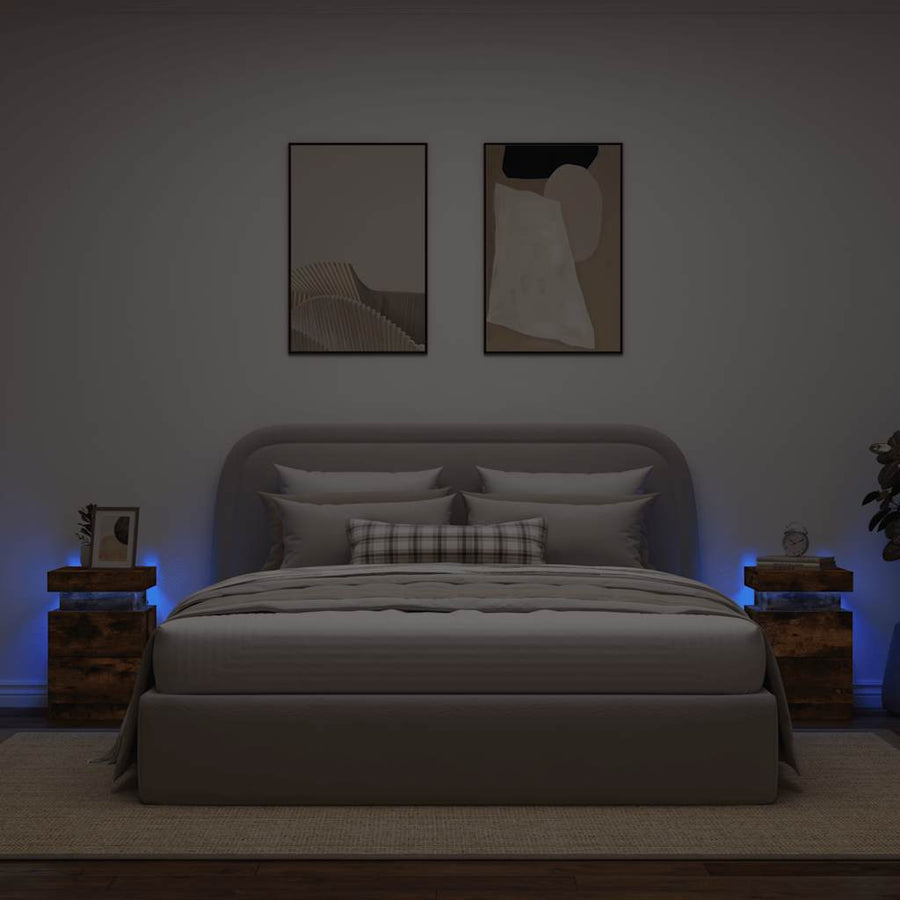 Nachtkastjes met LED-verlichting 2 st 35x39x55 cm gerookt eiken