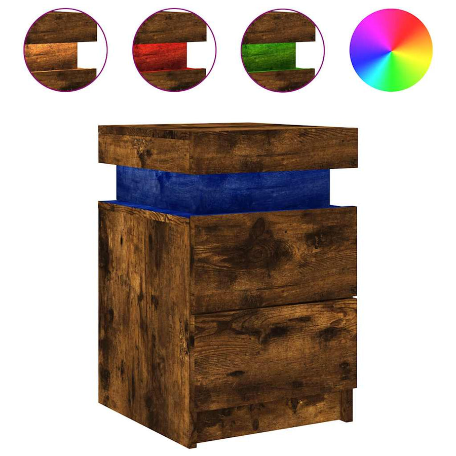 Nachtkastjes met LED-verlichting 2 st 35x39x55 cm gerookt eiken