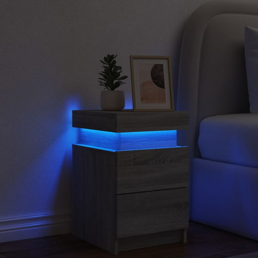 Nachtkastje Met Led-Verlichting 35X39X55 Cm Eiken 1 Grijs sonoma