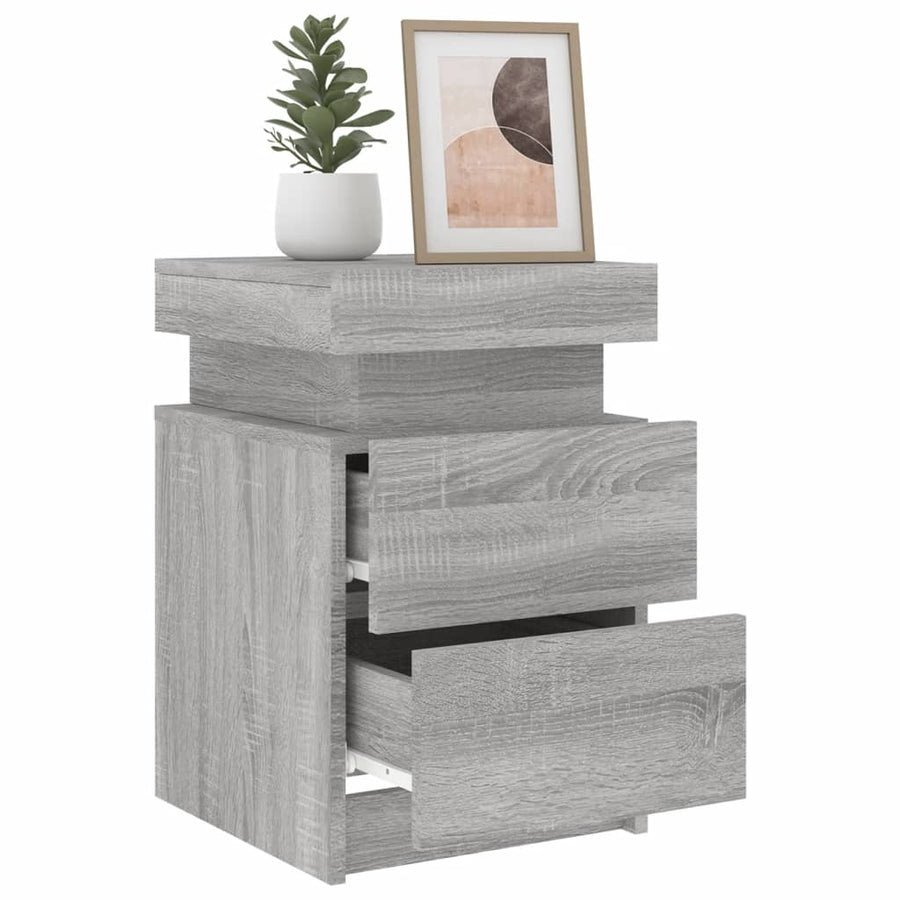 Nachtkastje Met Led-Verlichting 35X39X55 Cm Eiken 1 Grijs sonoma