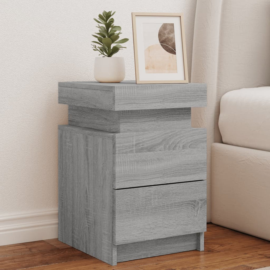 Nachtkastje Met Led-Verlichting 35X39X55 Cm Eiken 1 Grijs sonoma