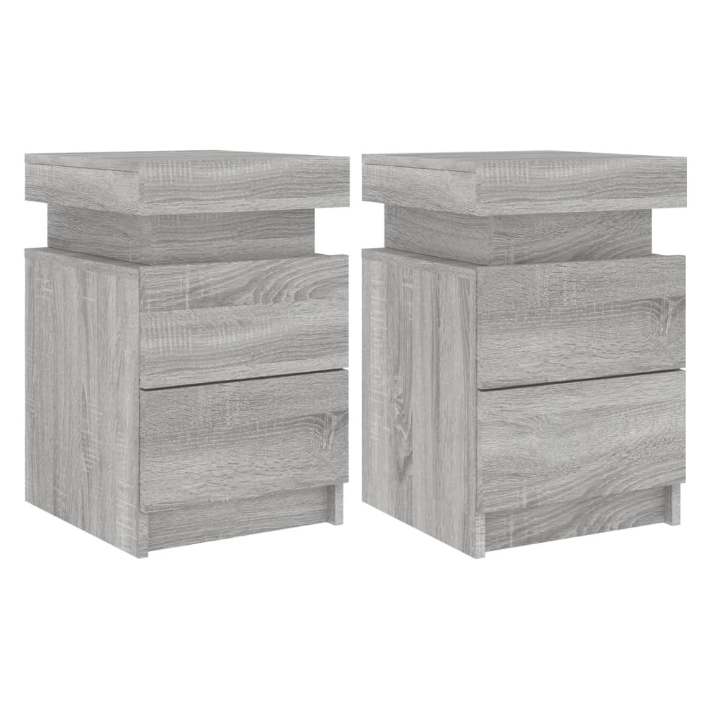 Nachtkastjes Met Led 35X39X55 Cm Eikenkleurig 2 Grijs sonoma