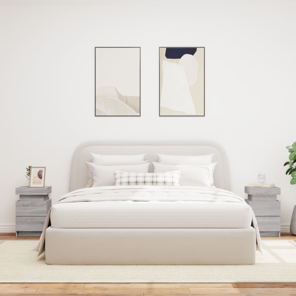 Nachtkastjes Met Led 35X39X55 Cm Eikenkleurig 2 Grijs sonoma