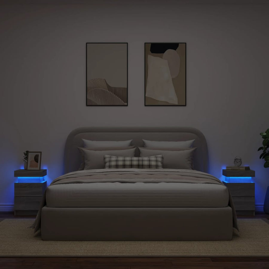 Nachtkastjes Met Led 35X39X55 Cm Eikenkleurig 2 Grijs sonoma