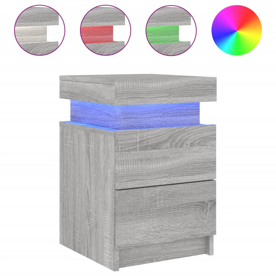 Nachtkastjes Met Led 35X39X55 Cm Eikenkleurig 2 Grijs sonoma