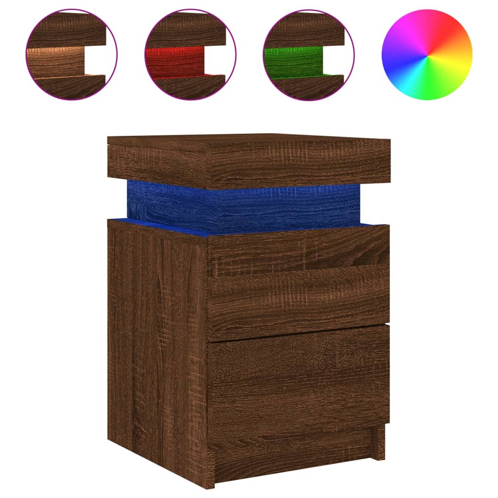 Nachtkastje Met Led-Verlichting 35X39X55 Cm Bruineikenkleurig 1 bruin eikenkleur