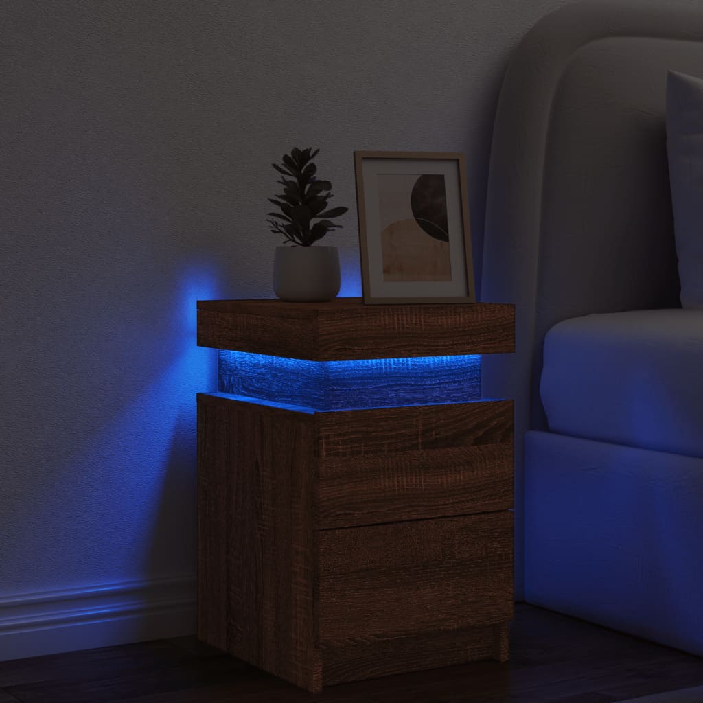Nachtkastje Met Led-Verlichting 35X39X55 Cm Bruineikenkleurig 1 bruin eikenkleur