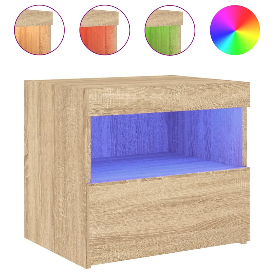 Nachtkastje Met Led-Verlichting 50X40X45 Cm Kleurig 1 Sonoma eiken