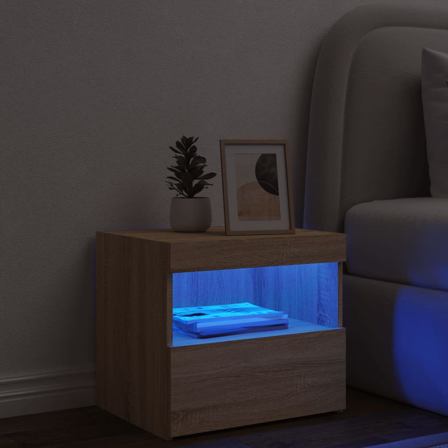Nachtkastje Met Led-Verlichting 50X40X45 Cm Kleurig 1 Sonoma eiken