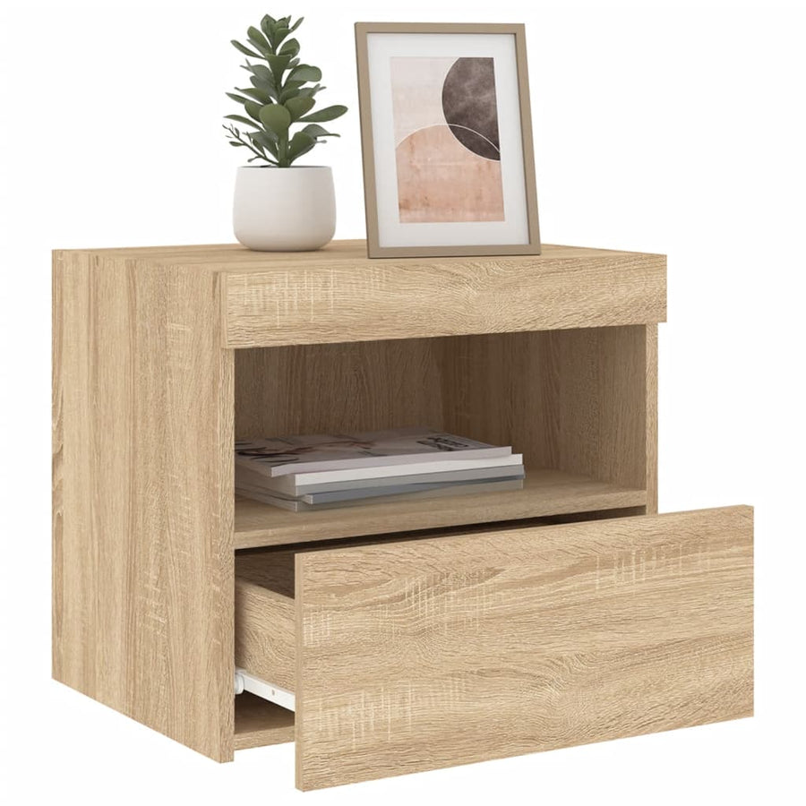 Nachtkastje Met Led-Verlichting 50X40X45 Cm Kleurig 1 Sonoma eiken