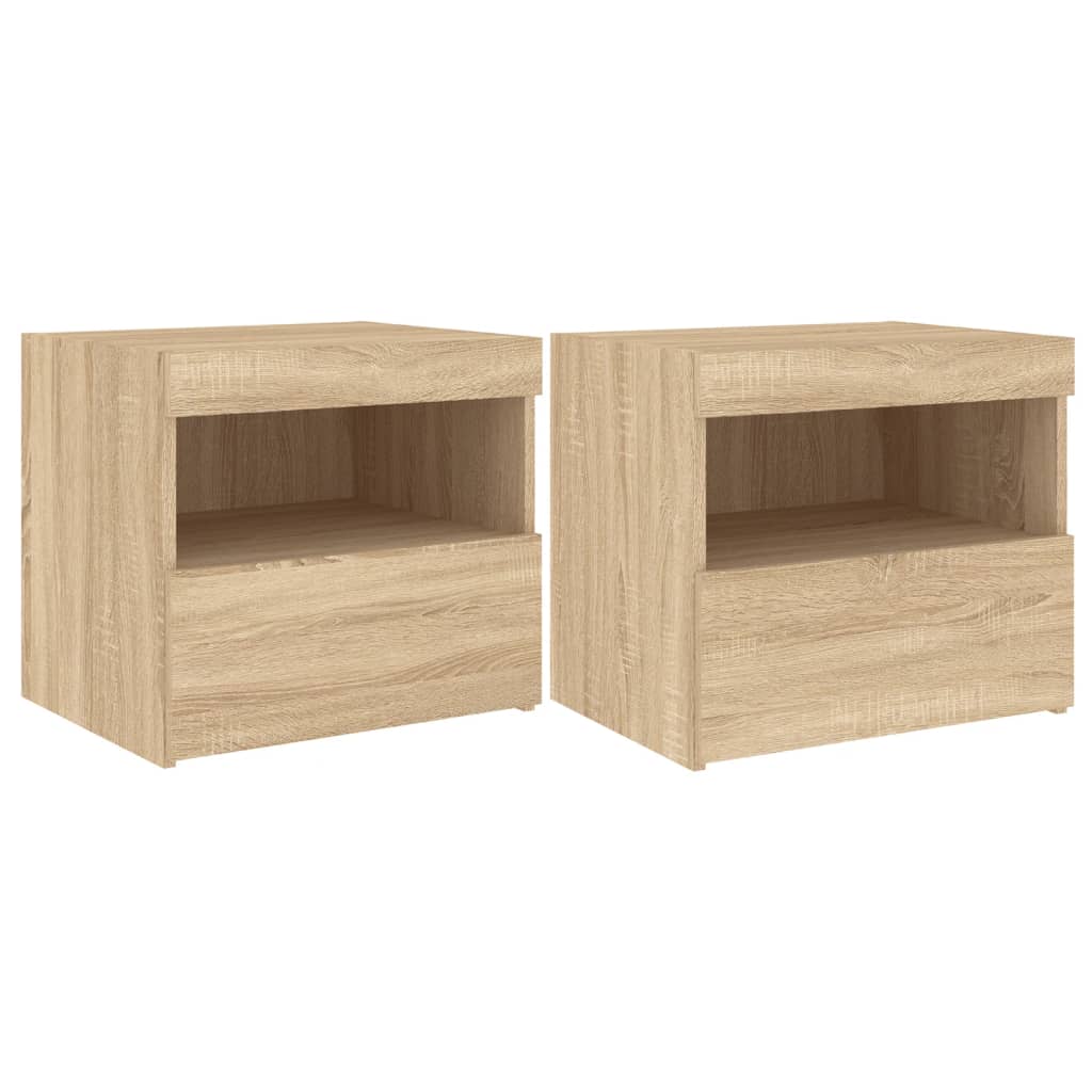 Nachtkastjes Met Led 50X40X45 Cm Kleurig 2 Sonoma eiken