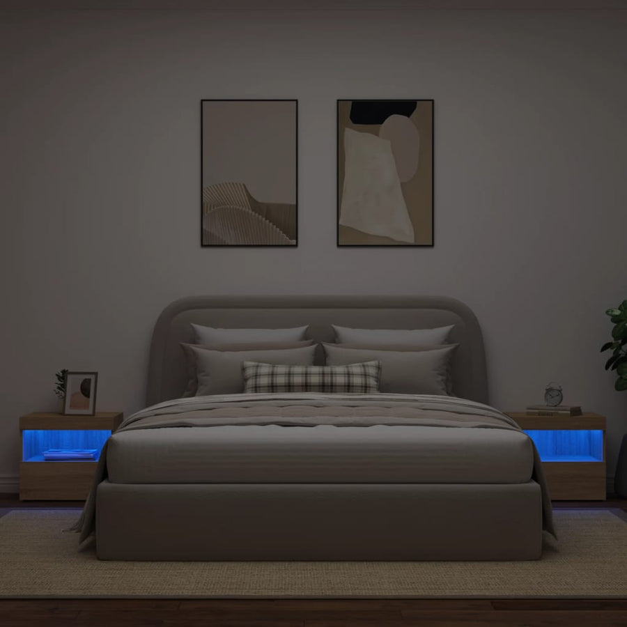 Nachtkastjes Met Led 50X40X45 Cm Kleurig 2 Sonoma eiken