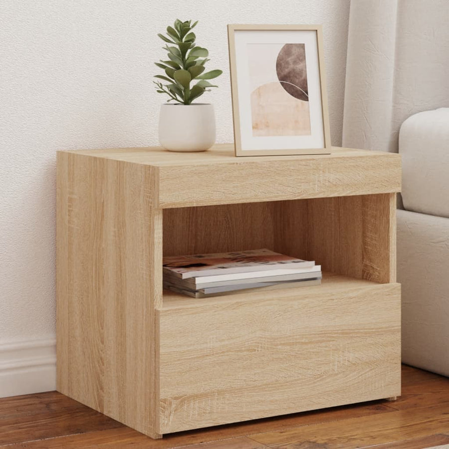Nachtkastjes Met Led 50X40X45 Cm Kleurig 2 Sonoma eiken