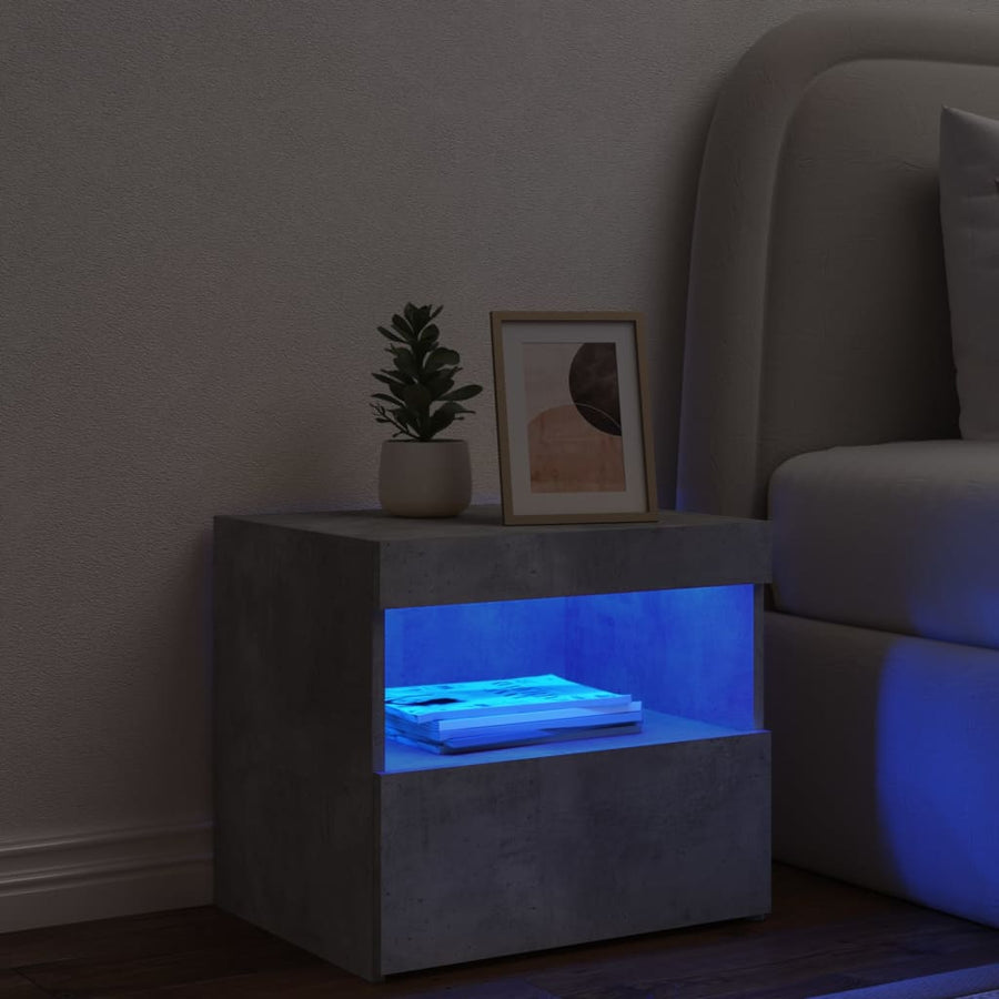 Nachtkastje Met Led-Verlichting 50X40X45 Cm 1 Betongrijs
