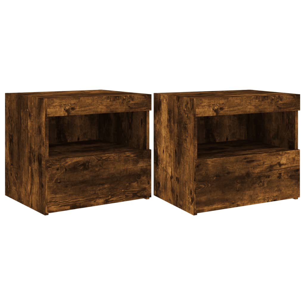 Nachtkastjes Met Led-Verlichting 50X40X45 Cm 2 Gerookt eiken