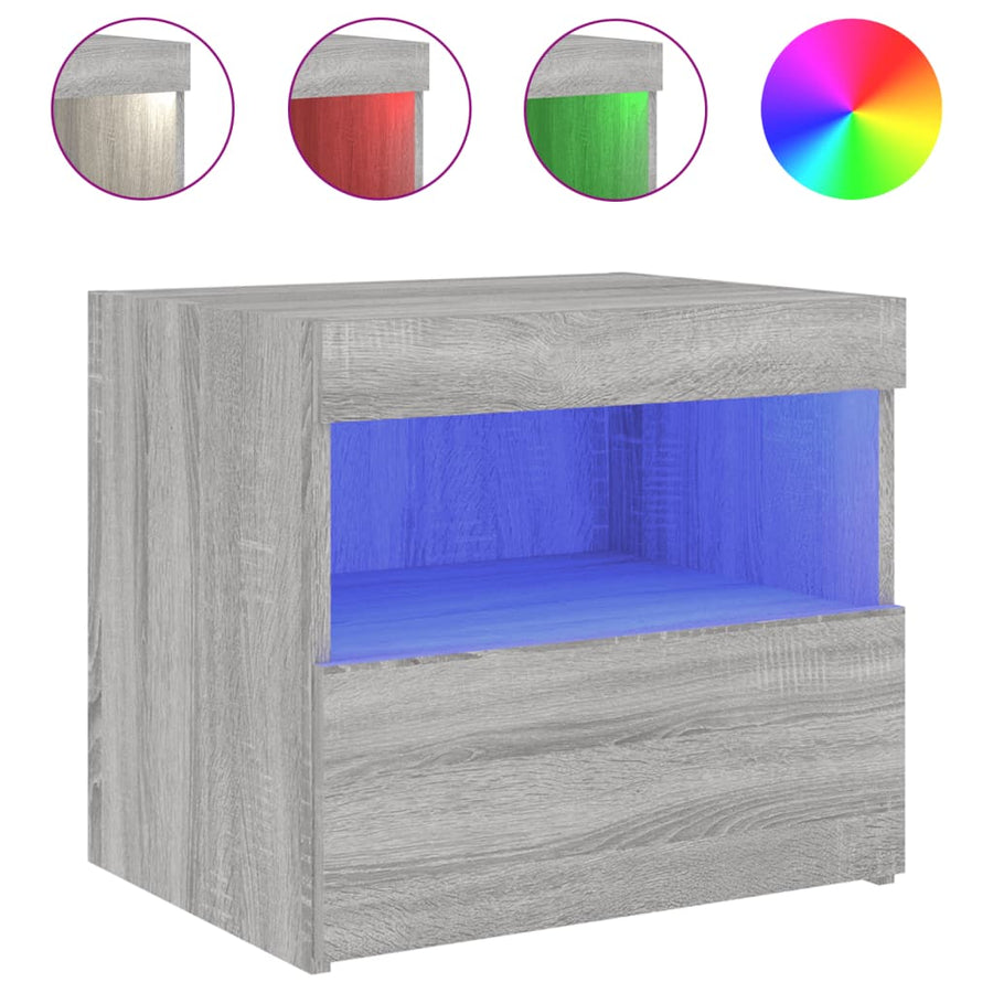 Nachtkastje Met Led-Verlichting 50X40X45 Cm Eiken 1 Grijs sonoma