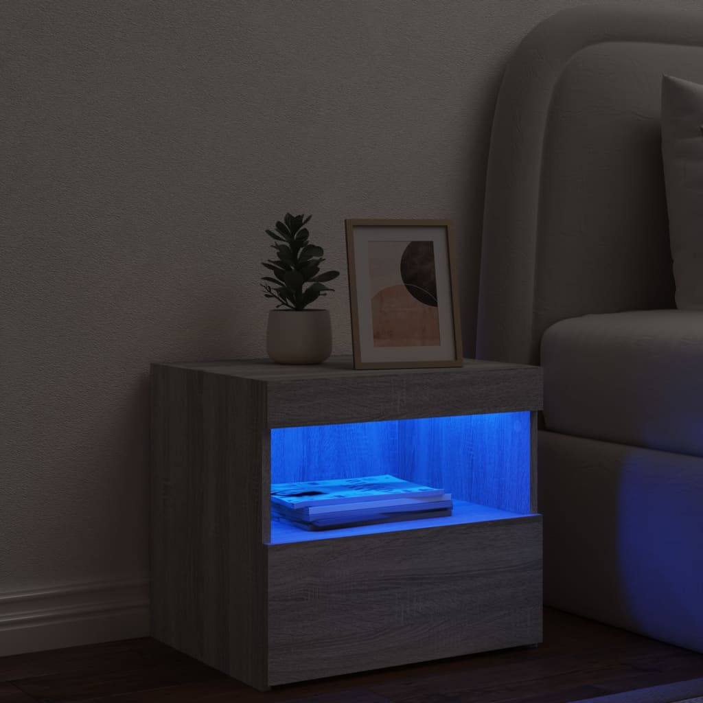 Nachtkastje Met Led-Verlichting 50X40X45 Cm Eiken 1 Grijs sonoma