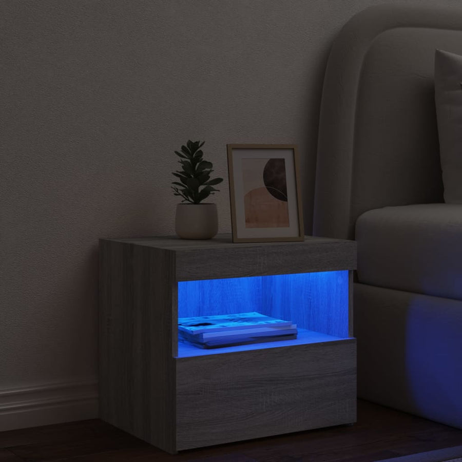 Nachtkastje Met Led-Verlichting 50X40X45 Cm Eiken 1 Grijs sonoma