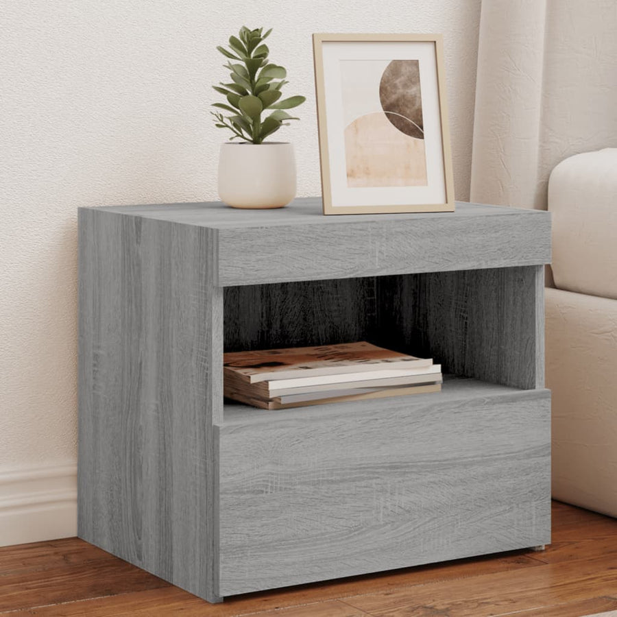 Nachtkastje Met Led-Verlichting 50X40X45 Cm Eiken 1 Grijs sonoma
