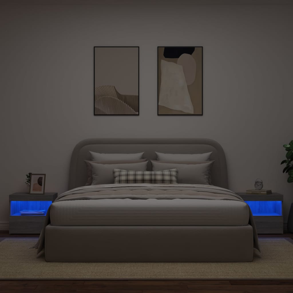 Nachtkastjes Met Led-Verlichting 50X40X45 Cm 2 Grijs sonoma