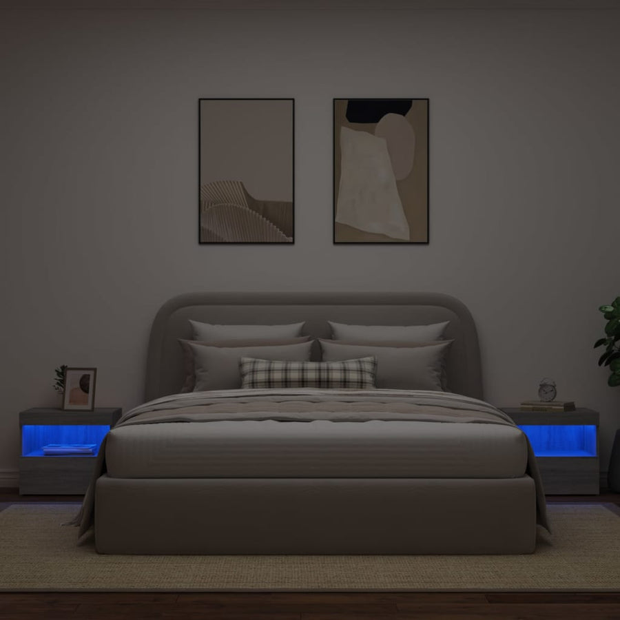 Nachtkastjes Met Led-Verlichting 50X40X45 Cm 2 Grijs sonoma