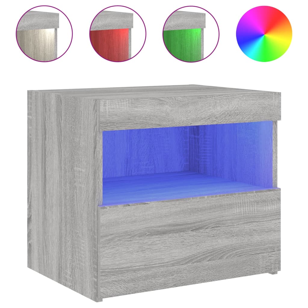 Nachtkastjes Met Led-Verlichting 50X40X45 Cm 2 Grijs sonoma