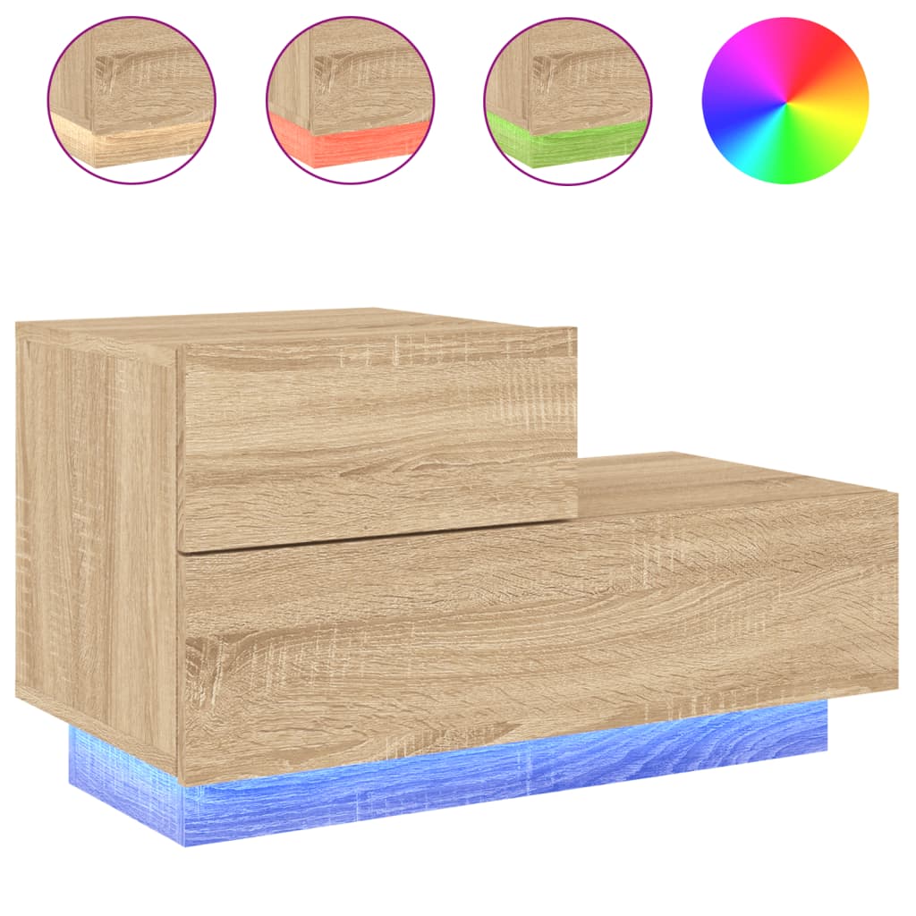 Nachtkastje Met Led-Verlichting 70X36X40,5 Cm Kleur Sonoma eiken