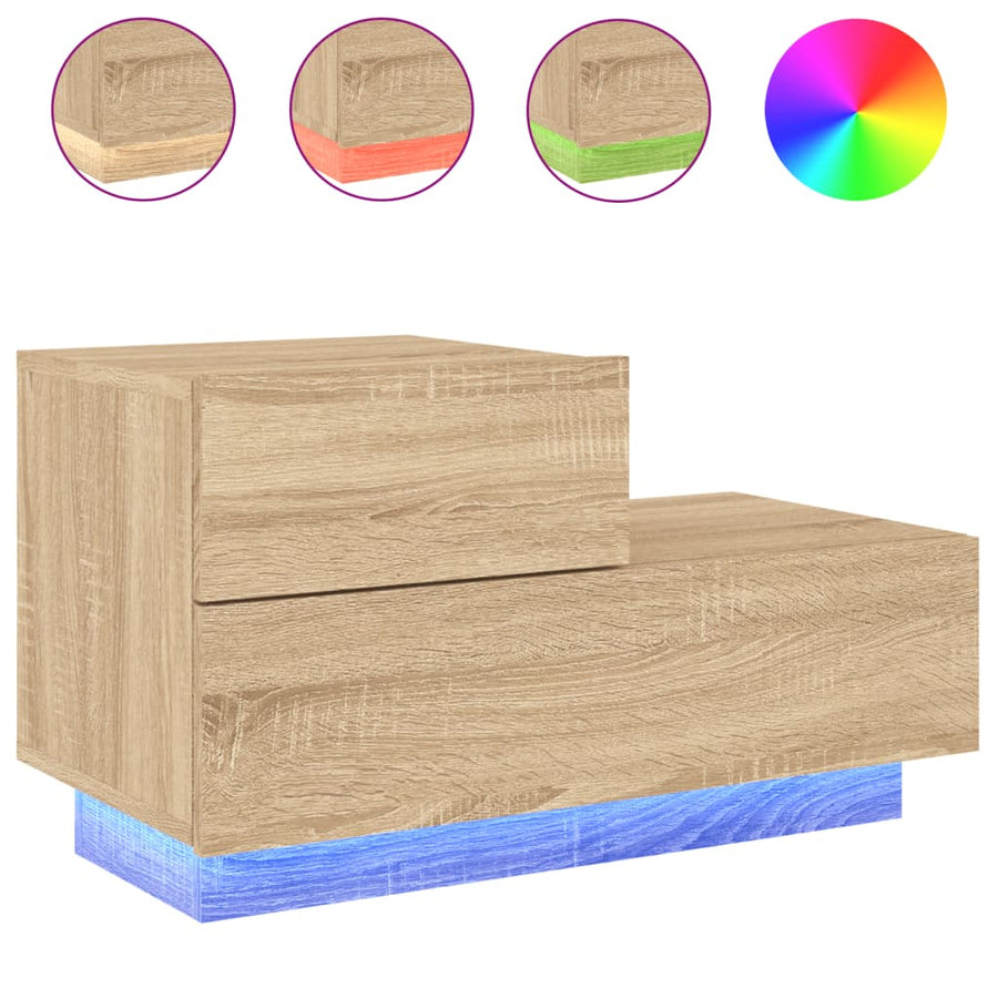 Nachtkastje Met Led-Verlichting 70X36X40,5 Cm Kleur Sonoma eiken