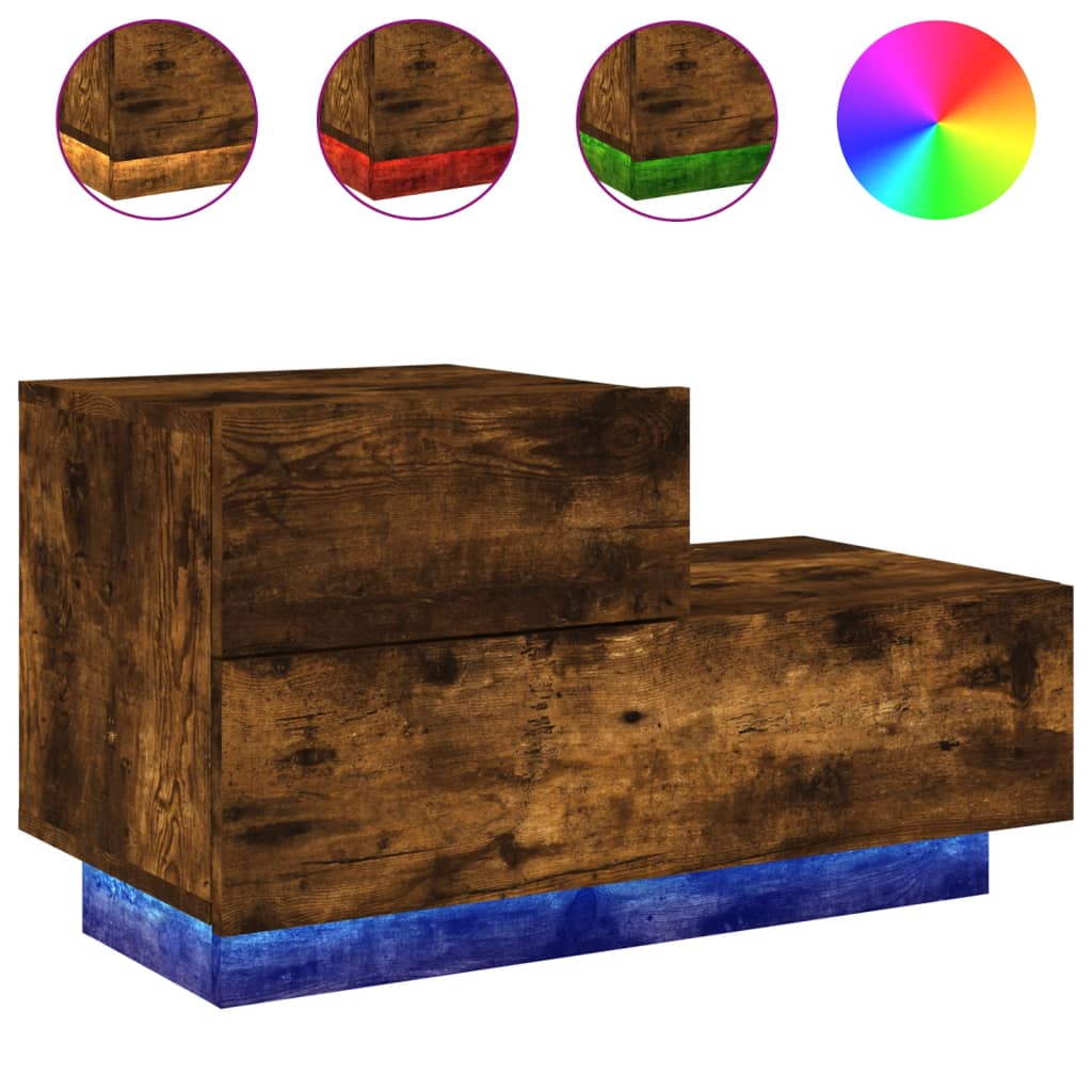 Nachtkastje Met Led-Verlichting 70X36X40,5 Cm Gerookt eiken