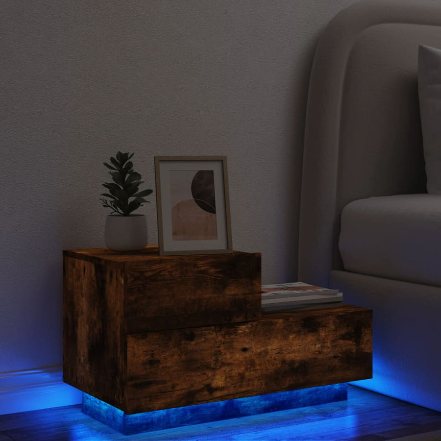 Nachtkastje Met Led-Verlichting 70X36X40,5 Cm Gerookt eiken