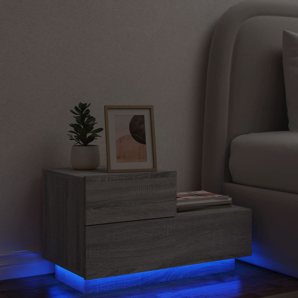Nachtkastje Met Led-Verlichting 70X36X40,5 Cm Grijs sonoma