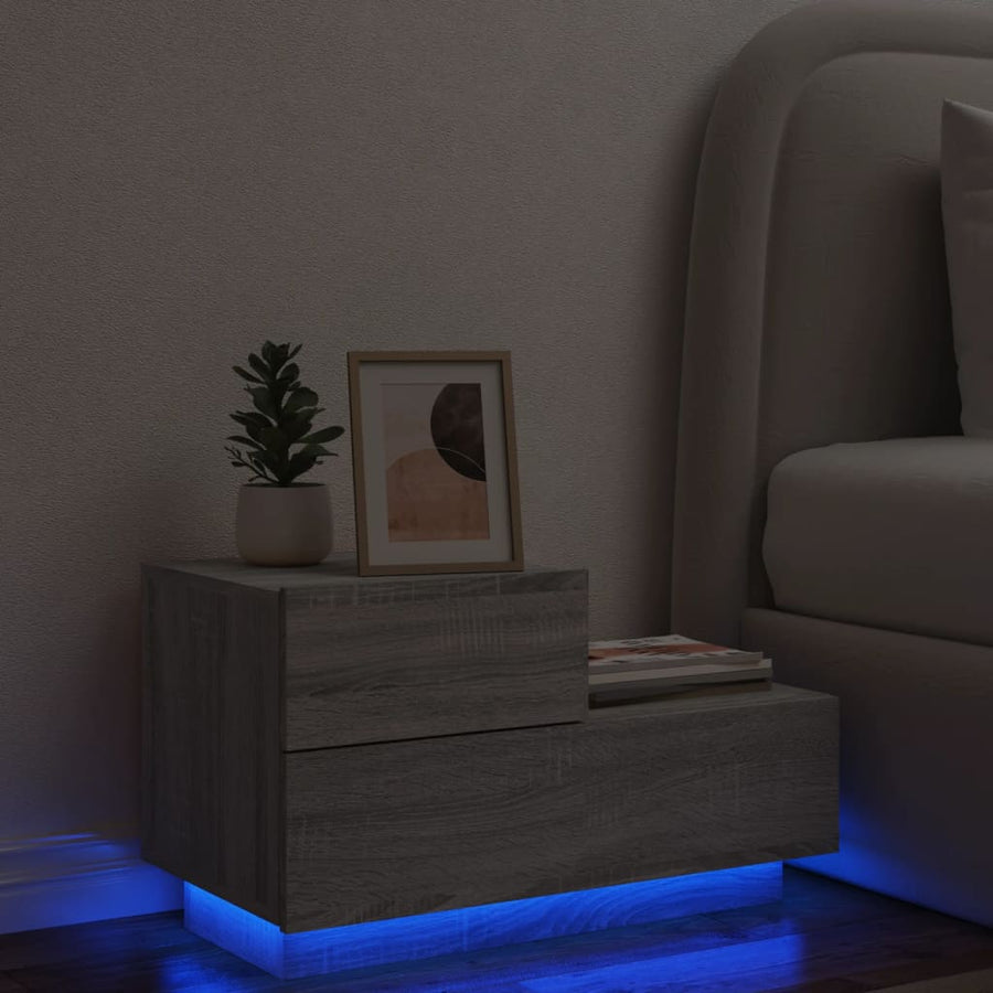 Nachtkastje Met Led-Verlichting 70X36X40,5 Cm Grijs sonoma