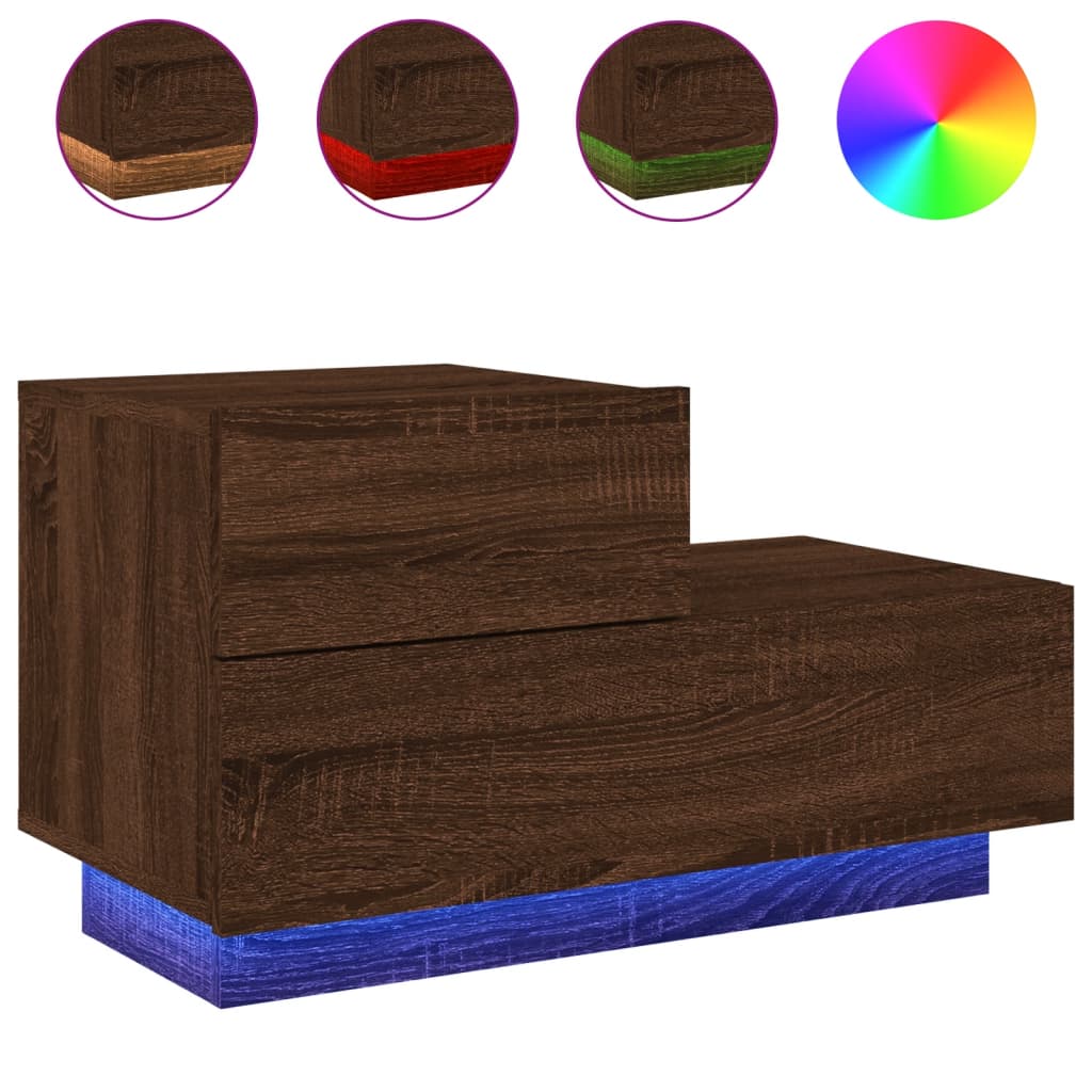 Nachtkastje Met Led-Verlichting 70X36X40,5 Cm Bruineikenkleurig bruin eikenkleur