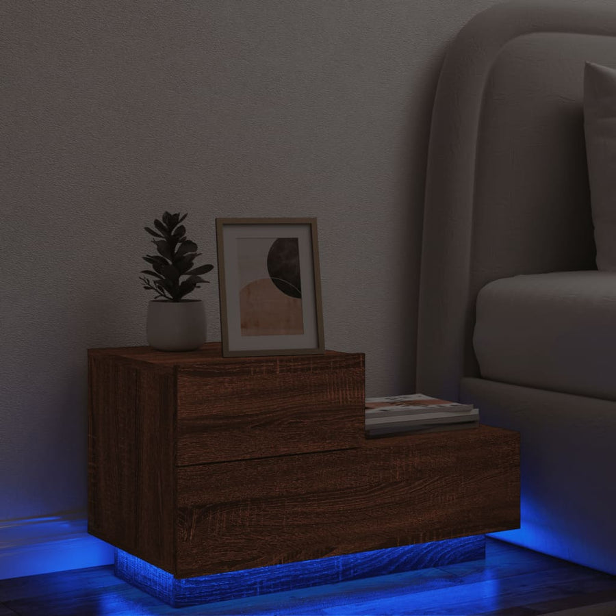 Nachtkastje Met Led-Verlichting 70X36X40,5 Cm Bruineikenkleurig bruin eikenkleur