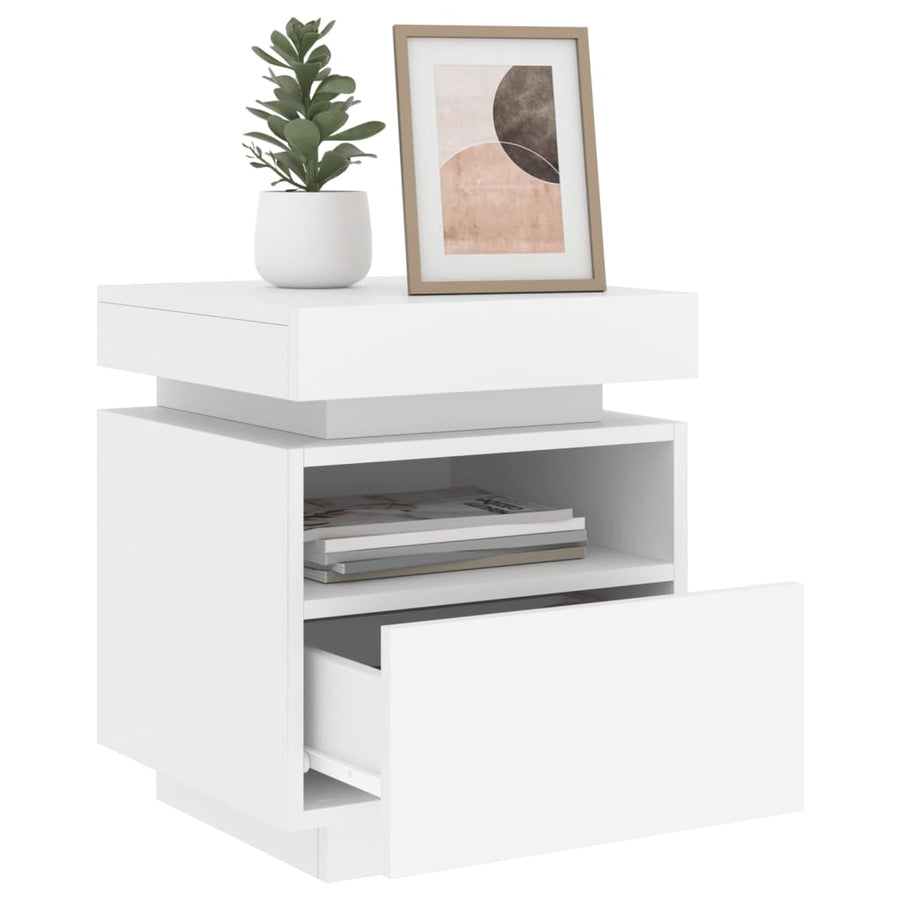 Nachtkastje Met Led-Verlichting 40X39X48,5 Cm 1 Wit