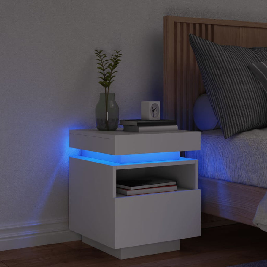 Nachtkastje Met Led-Verlichting 40X39X48,5 Cm 1 Wit