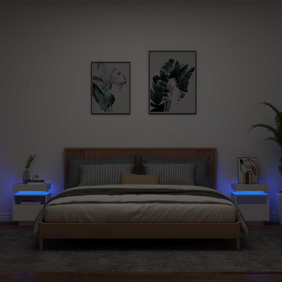 Nachtkastjes Met Led-Verlichting 40X39X48,5 Cm 2 Wit