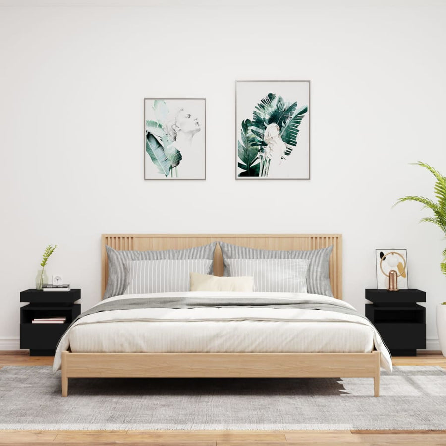 Nachtkastjes Met Led-Verlichting 40X39X48,5 Cm 2 Zwart