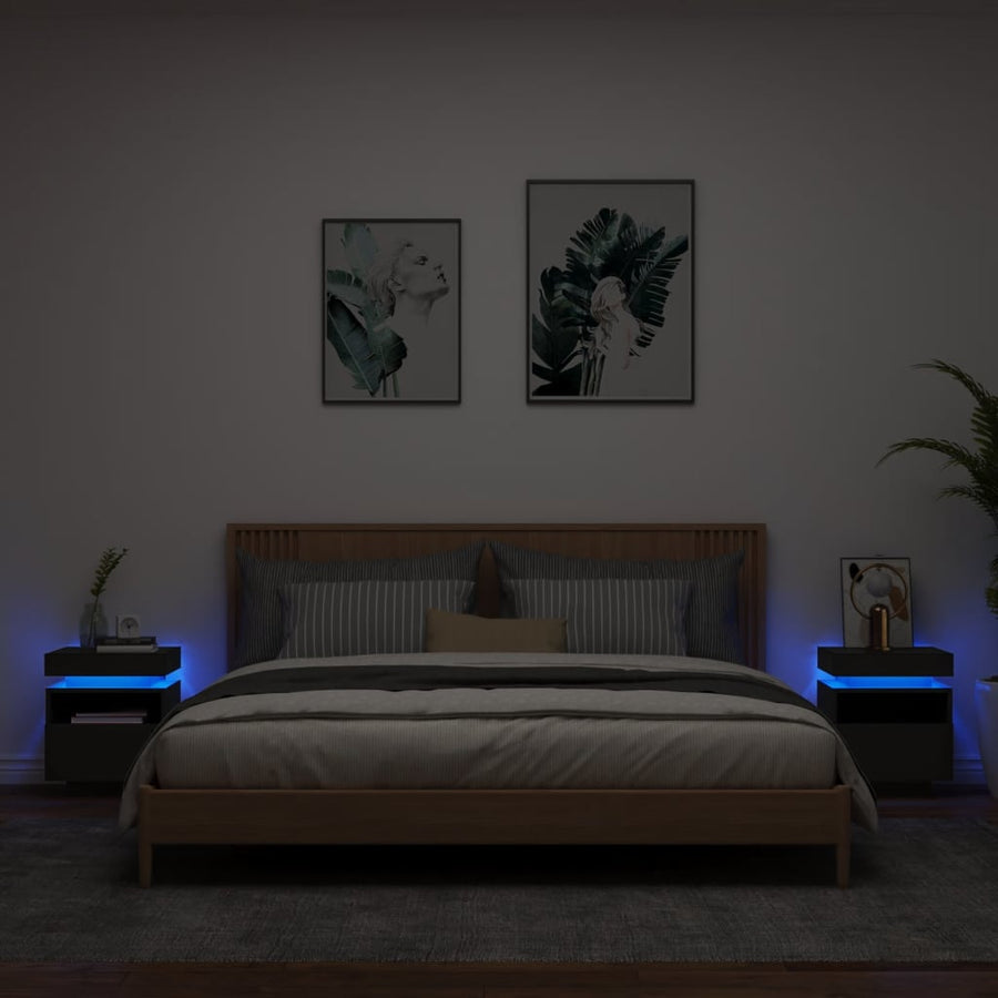 Nachtkastjes Met Led-Verlichting 40X39X48,5 Cm 2 Zwart