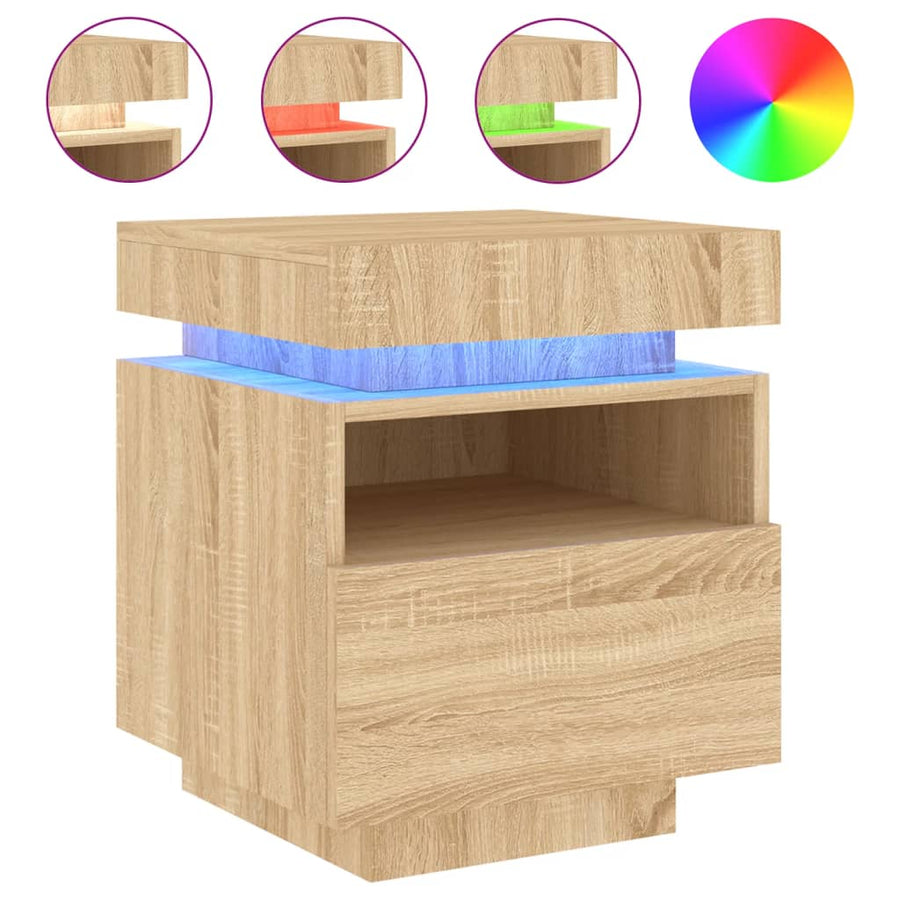 Nachtkastje Met Led-Verlichting 40X39X48,5 Cm Kleur 1 Sonoma eiken