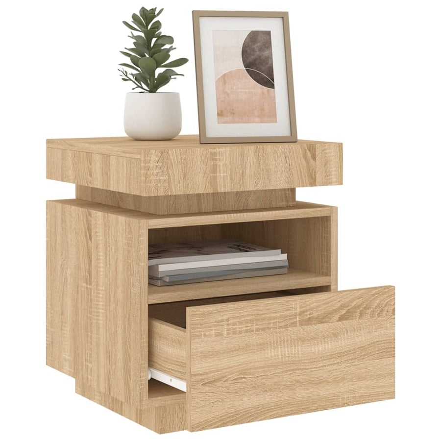 Nachtkastje Met Led-Verlichting 40X39X48,5 Cm Kleur 1 Sonoma eiken